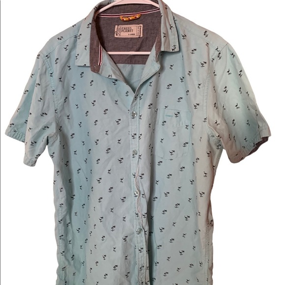 free planet mens shirt blue palm tree flamingo blue short sleeve - Picture 1 of 5